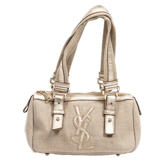 YSL: Metallic Mini Boston Kahala Canvas Leather Tote Shoulder Bag - Picture 4 of 16